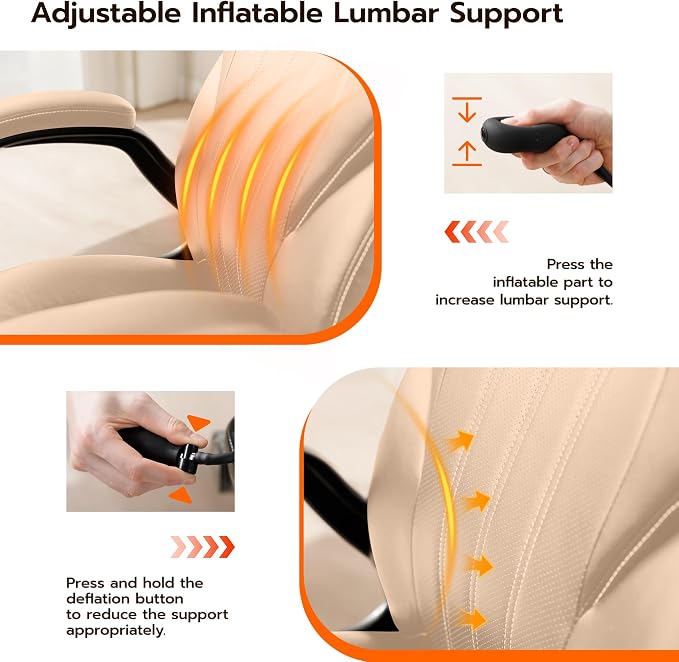 Ylzyxal Office Desk Chair, Ergonomic Computer Chair with Padded Flip-Up Arms and Adjustable Lumbar Support, PU Leather Executive Chair with Tilt Lock and 360° Swivel Rolling Wheels for Work, Study - Image 3