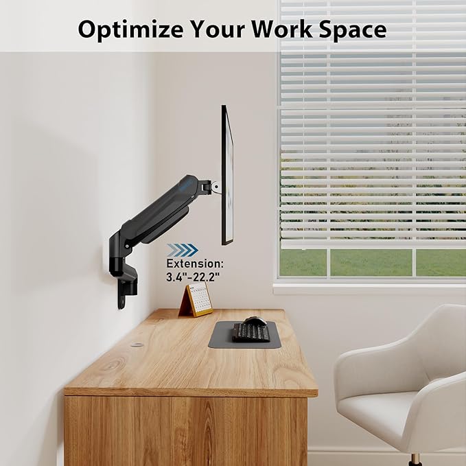 BONTEC Monitor Wall Mount Arm, 13-42 Inch Screens, Max VESA 200x200mm | VESA Gas Spring Height Adjustable, Max 19.8lbs, Swivel, Tilt, Space-Saving Desk Mount, Easy Installation, Single Arm TV Mount - Image 5