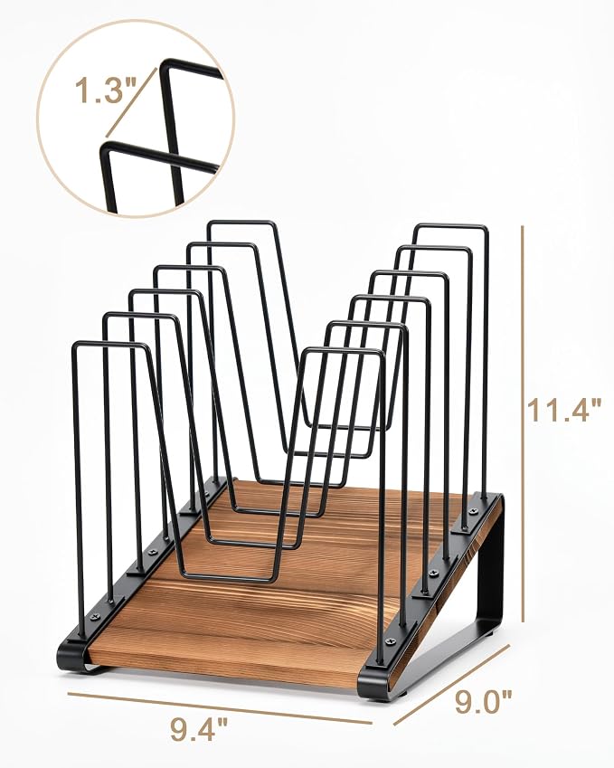 HULISEN Inclined Desk File Organizer, 5-Section Desktop File Folder Holder | Visible Tiered Design, Metal Rack with Wood Base, Vertical Storage for Binders Documents & Magazines, Classroom Office Use - Image 3