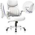Nouhaus Ergonomic Office Chair Premium Leather Adjustable Lumbar Support & Armrests, High Back Comfy Desk Gaming Chairs Executive Computer Swivel Chair Tilt Function(Posture,White) by Nouhaus