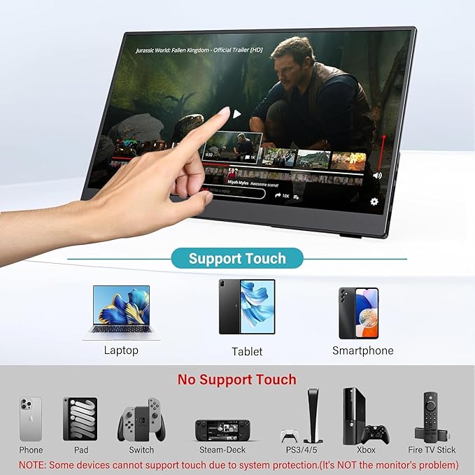 InnoView Portable Monitor Touchscreen 15.6" 1080P 10-Point Touch Screen Monitors Portable with Protective Sleeve Built-in Stand, 1200:1 HDMI USB C Travel Monitor for Laptop, PC, Mac, Phone, Switch - Image 2