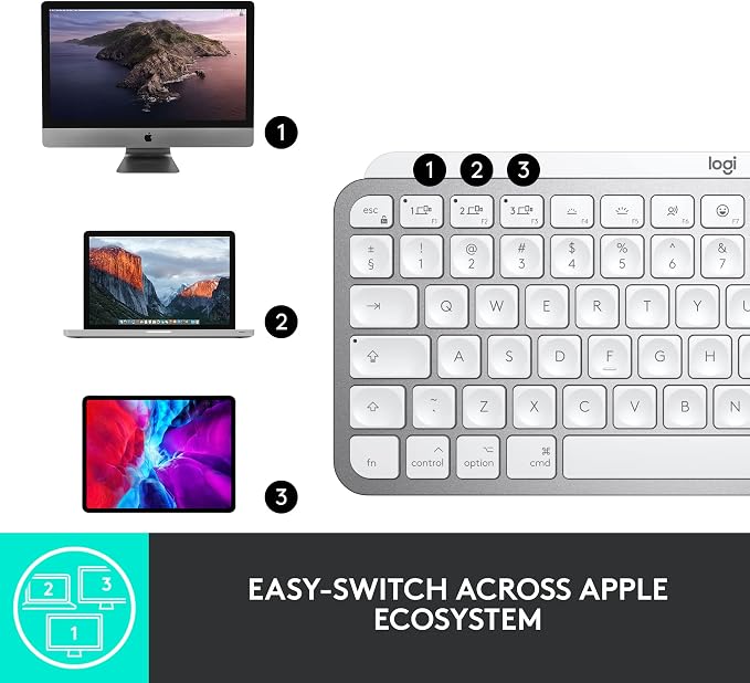 Logitech MX Keys Mini for Mac Minimalist Wireless Keyboard - Pale Grey | Compact, backlit keys, Bluetooth, USB-C, tactile typing, compatible with MacBook Pro, MacBook Air, iMac, iPad - Image 9