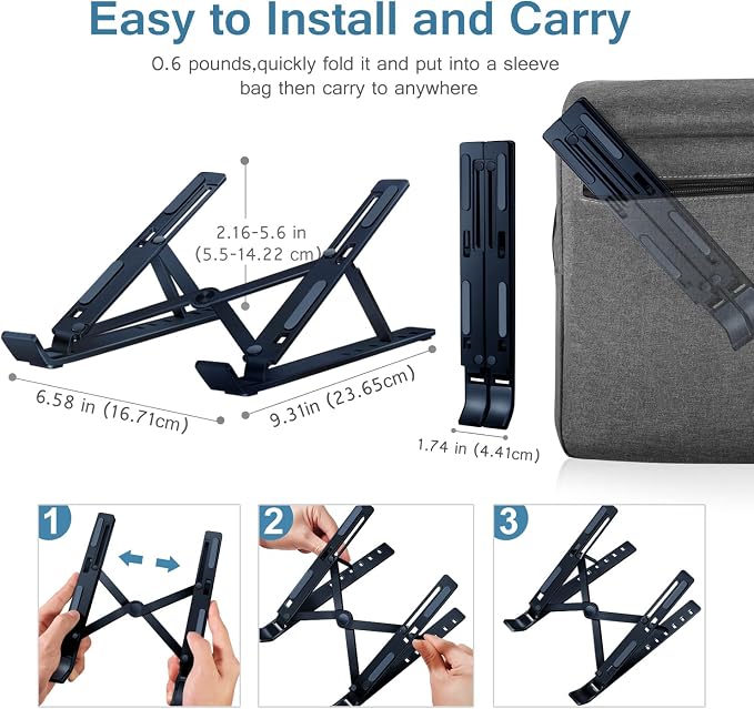 ivoler Laptop Stand, Laptop Holder Riser Computer Tablet Stand, 6 Angles Adjustable Aluminum Ergonomic Foldable Portable Desktop Holder Compatible with MacBook,iPad 10-15.6” Midnight Blue - Image 5