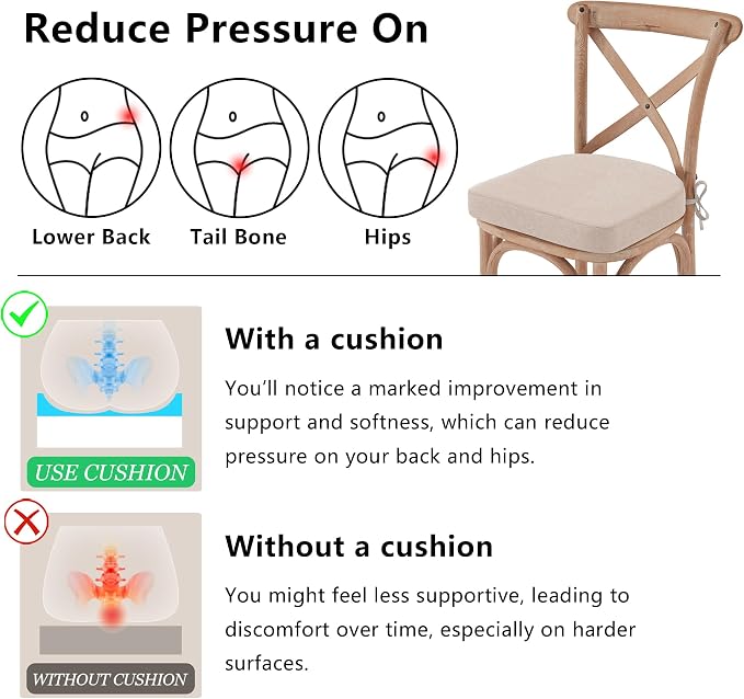 Nordjager Chair Cushions for Dining Chairs, 2 Pack Memory Foam Cushion | 2.5" Thick Chair Cushion; Waterproo Surface with 17" x 16" Size for Kitchen & Dining Chairs, Secure Ties and Washable Cover. - Image 7
