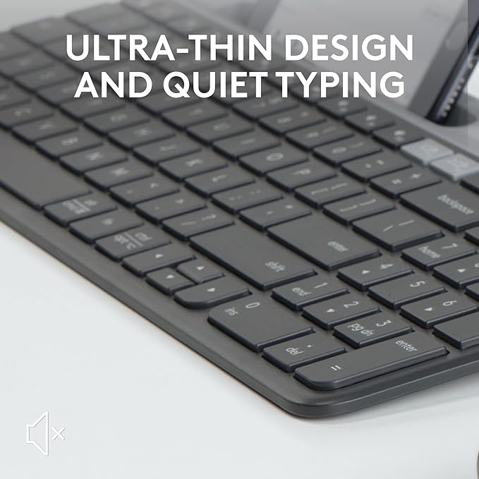Logitech K585 Slim Wireless Keyboard with Built-in Phone Cradle - Graphite | Bluetooth with included USB receiver, connects 2 devices, cradle can hold smartphone or tablet up to 10 in. in landscape mode - Image 6