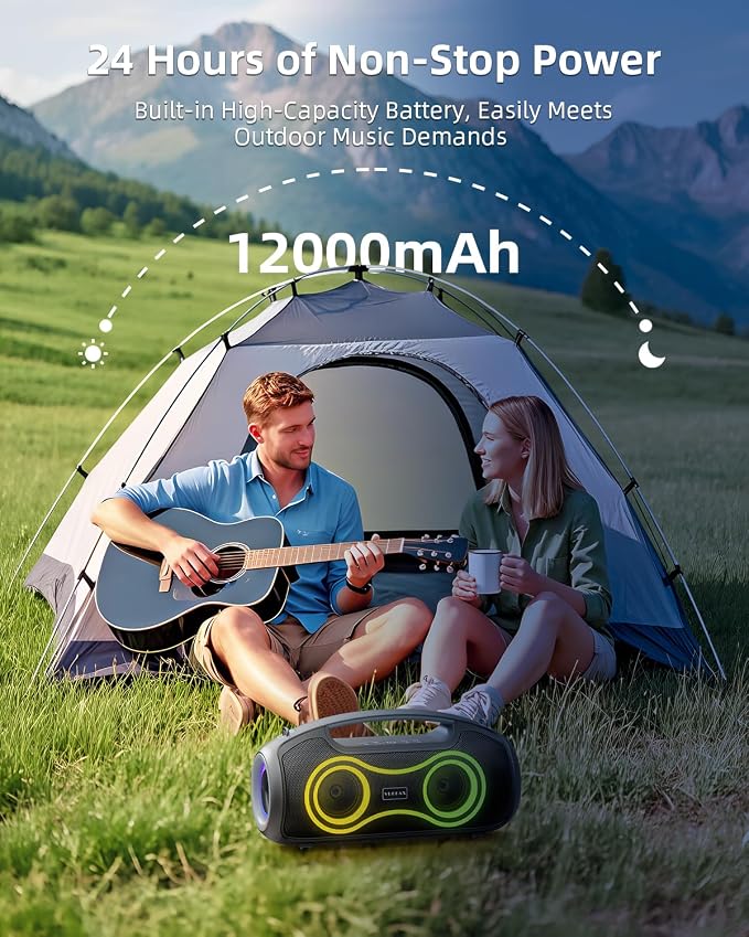 Portable Bluetooth Speaker Wireless, 180W Max Loud Waterproof Speakers, Bass Boost Boom Box for Party and Outdoor, w/2*Subwoofer, 2*Tweeter, DSP, IP65, 24H, TWS, TF, USB, AUX - Image 8