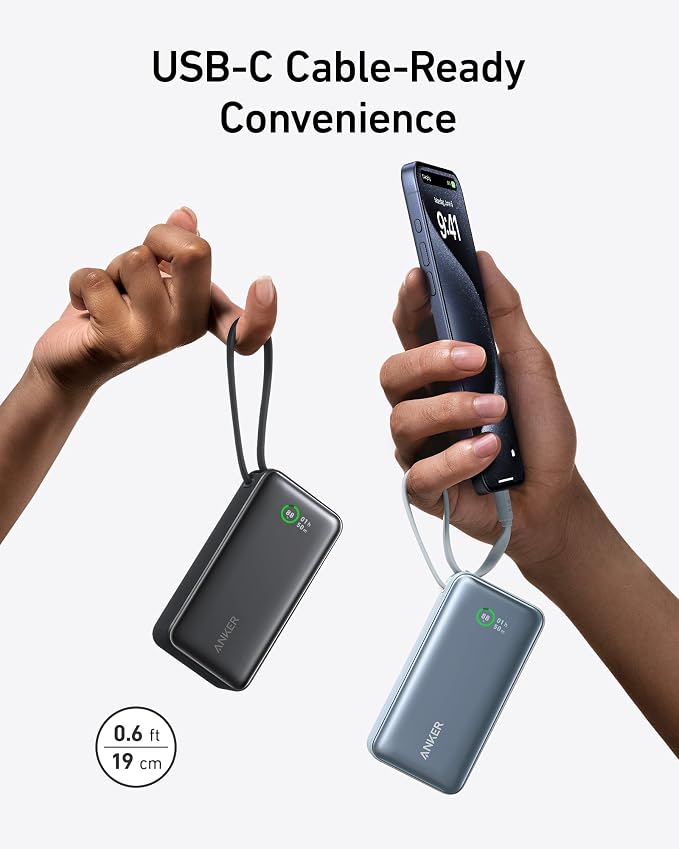 Anker Nano Power Bank,10,000mAh 30W Portable Charger,Built-in USB-C Cable | 30W Recharging and Output, USB-C and USB-A Ports, for iPhone 17 / 16 / 15 Series, MacBook, Galaxy, AirPods, and More - Image 3