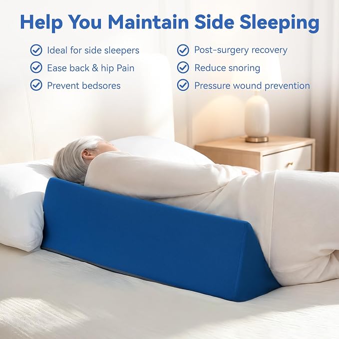 Vekkia Wedge Pillow for Side Sleeping, Back Support with High-Density Foam | Pillow Wedge for Side Sleeper for Pregnancy Support, Back Pain, Preventing Bedsores, Surgery Recovery, Removable Cover, Blue - Image 3