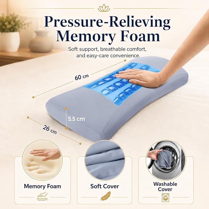 Lumbar Support Pillow for Bed Relief Lower Back Pain with Cooling Gel: Sciatica Lower Back Pillow for Sleeping-Memory Foam Waist Pillow for Side/Back/Stomach Sleepers-Bed Rest Pillow for Car, Sofa - Image 2