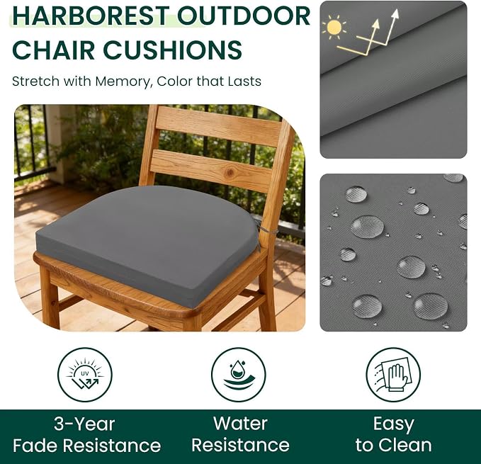 HARBOREST Outdoor Chair Cushions Set of 6, Water Resistant Patio Chair Cushions with Ties, Outdoor Seat Cushions for Patio Furniture, 17"x16"x2", Dark Grey - Image 2