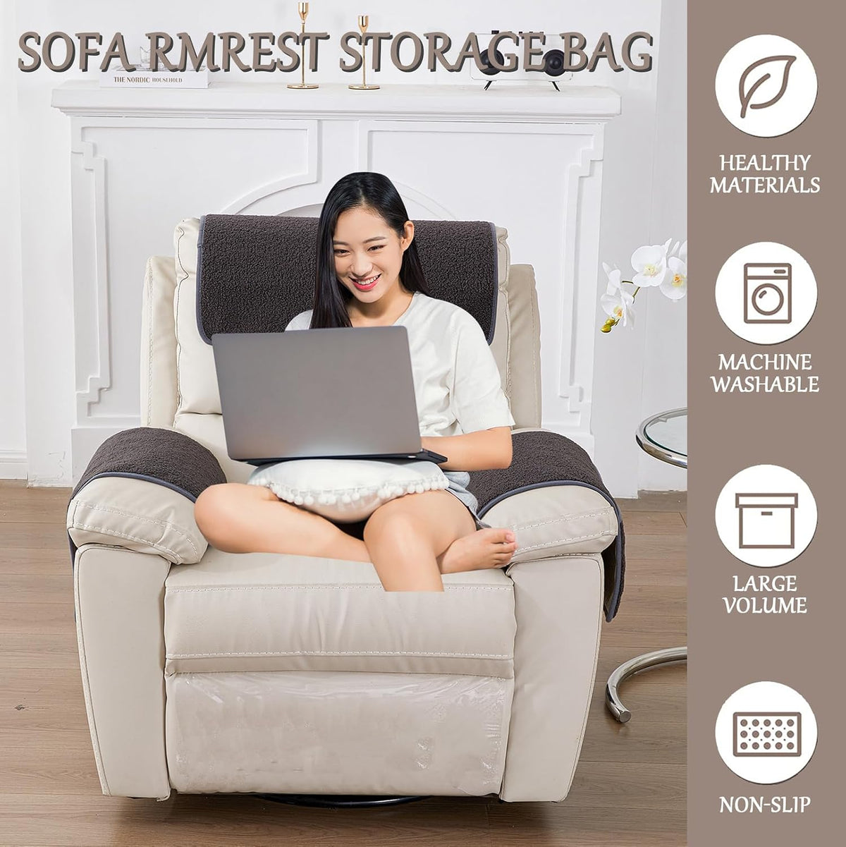 Armrest Covers for Recliners Couch Arm Covers with Pockets for Sofa - Image 2