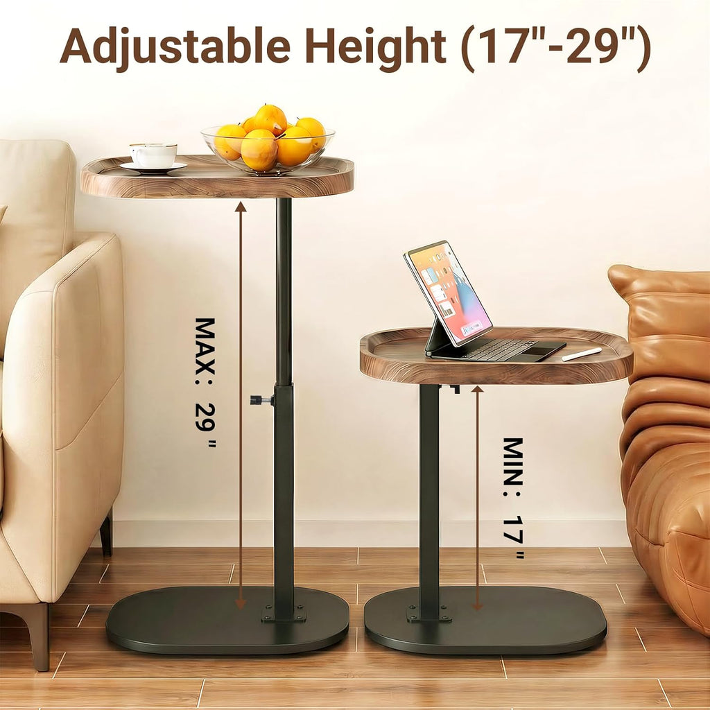 Adjustable Height TV Dinner Tray Table for Eating, 360°Swivel Small C Shaped End Side Table for Living Room, Bedroom,Hospital, Couch Armrest Table that Slide Under Sofa, Bed, Desk - Image 3