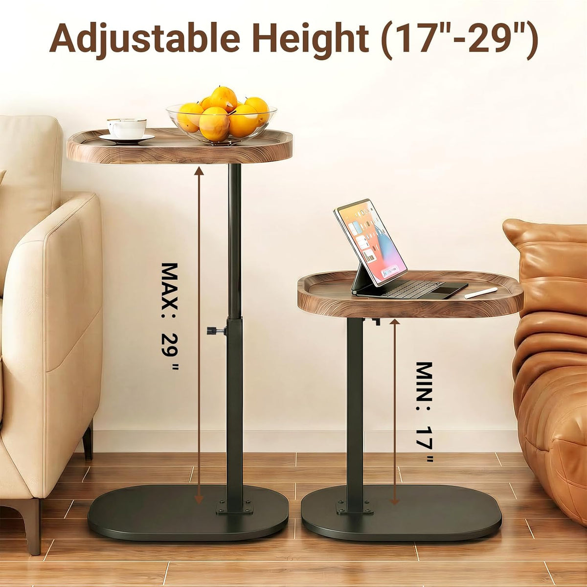 Adjustable Height TV Dinner Tray Table for Eating, 360°Swivel Small C Shaped End Side Table for Living Room, Bedroom,Hospital, Couch Armrest Table that Slide Under Sofa, Bed, Desk - Image 3