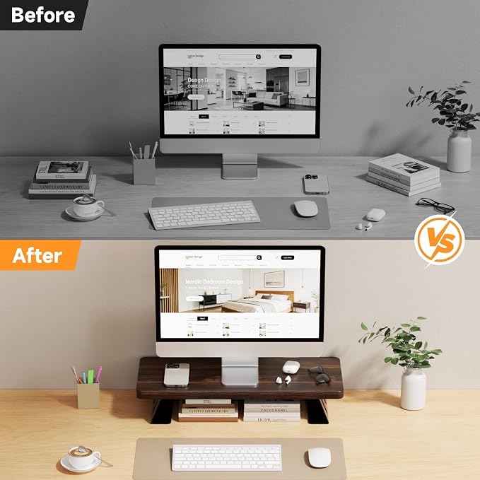 Monitor Stand – 24 Inch Wood Monitor Riser, Holds Up to 220 Lbs, Perfect as a Printer Stand or Laptop Riser, Desktop Shelf for Home Office & Gaming Setup-Dark Walnut - Image 8