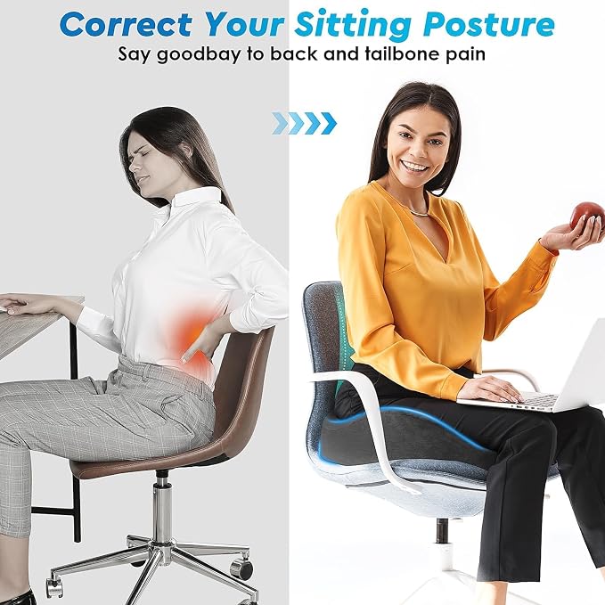 CushyOasis Seat Cushion, Gel Memory Foam Office Chair Cushions, (Grey) | Anti-Slip Back & Removable Cover, Ergonomic Tailbone Support Seat Cushion, Memory Foam Seat Cushion for Office - Image 7