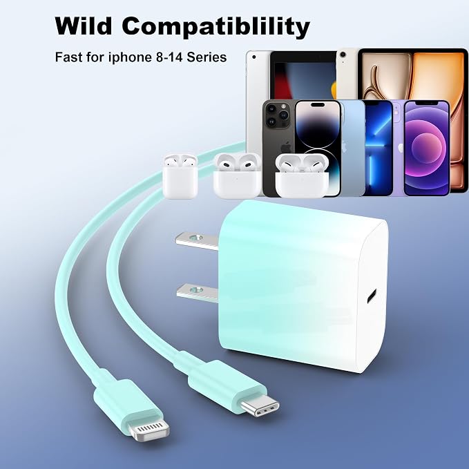 iPhone Charger Fast Charging,20W PD USB C Wall Charger 4 Pack with 6FT Fast Charging Cable,for iPhone 14/14 Pro Max/13/13 Pro/12/12 Pro/11/11 Pro/XS(Blue) - Image 2