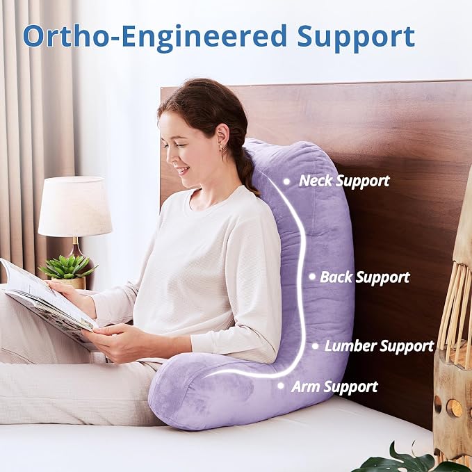 Sasttie Reading Pillow for Bed, Back Pillow for Sitting Up, Lavender | 25" Backrest Support Cushion for Couch, Sofa, and Floor, Dorm Essentials, OEKO-TEX, Adjustable Down Alternative Fill - Image 5