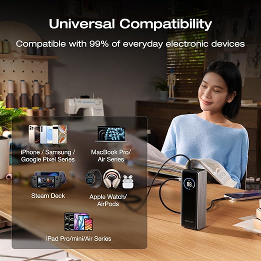 EF ECOFLOW Laptop Power Bank, 25,000mAh 170W Portable Charger with Dual 140W USB-C Ports, Smart Display, Flight-Approved for Travel, Fast Charging for iPhone 17/16 Series, MacBook, Samsung and More - Image 7