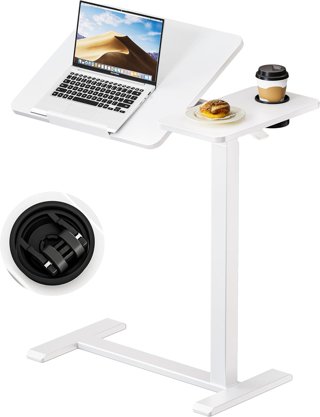 Okin Overbed Bedside Table with Wheels, Adjustable Medical Tilt Top Hospital Bed Table Over The Bed, Rolling Desk Mobile Standing Desk for Hospital Home Use (White) by Okin