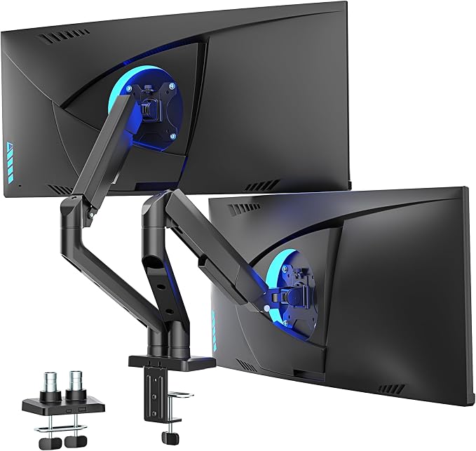 ARES WING Dual Monitor Mount for 17-35 inch Monitors, Black | Heavy Duty Monitor Arms for 2 Monitors, Fully Adjustable Monitor Desk Stand for Ultrawide Screen, VESA 75x75 or 100x100mm by ARESWING