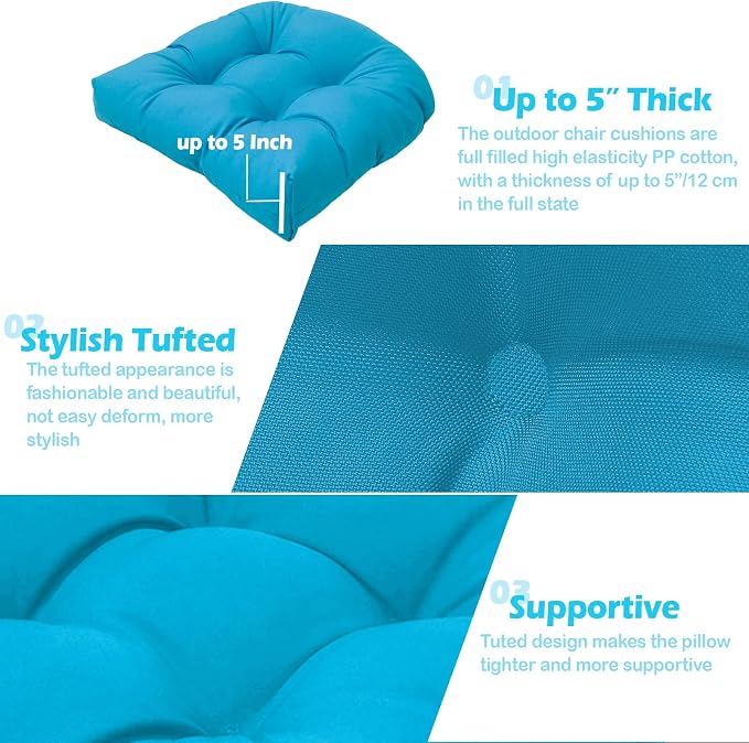 MTMR Outdoor Chair Cushions Set of 2, Patio Furniture Seat Pads, Waterproof | 2Pcs , waterproof cover, PP cotton, u-shaped, no-fading, thick patio seat pads for outdoor wicker furniture in yard, 19x19x4 - Image 6