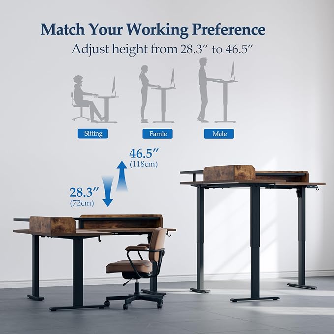 Klicelor L Shaped Electric Standing Desk 63 x 55 inch with Shelf, Height Adjustable Corner Desk, Sit Stand Desk with Storage Shelf, Home Office Computer Table, Rustic Brown - Image 5