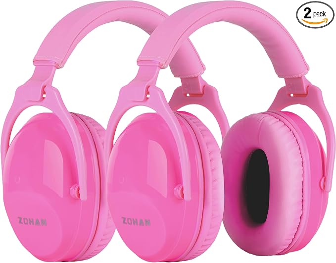 ZOHAN Kids Ear Protection 2 Pack, 25dB NRR Noise Cancelling Headphones for Kids, with Pillowy Pads, for Monster Truck, School, Autism, Sensory, Fireworks, Concerts, Events (Pink+Pink) by ZOHAN