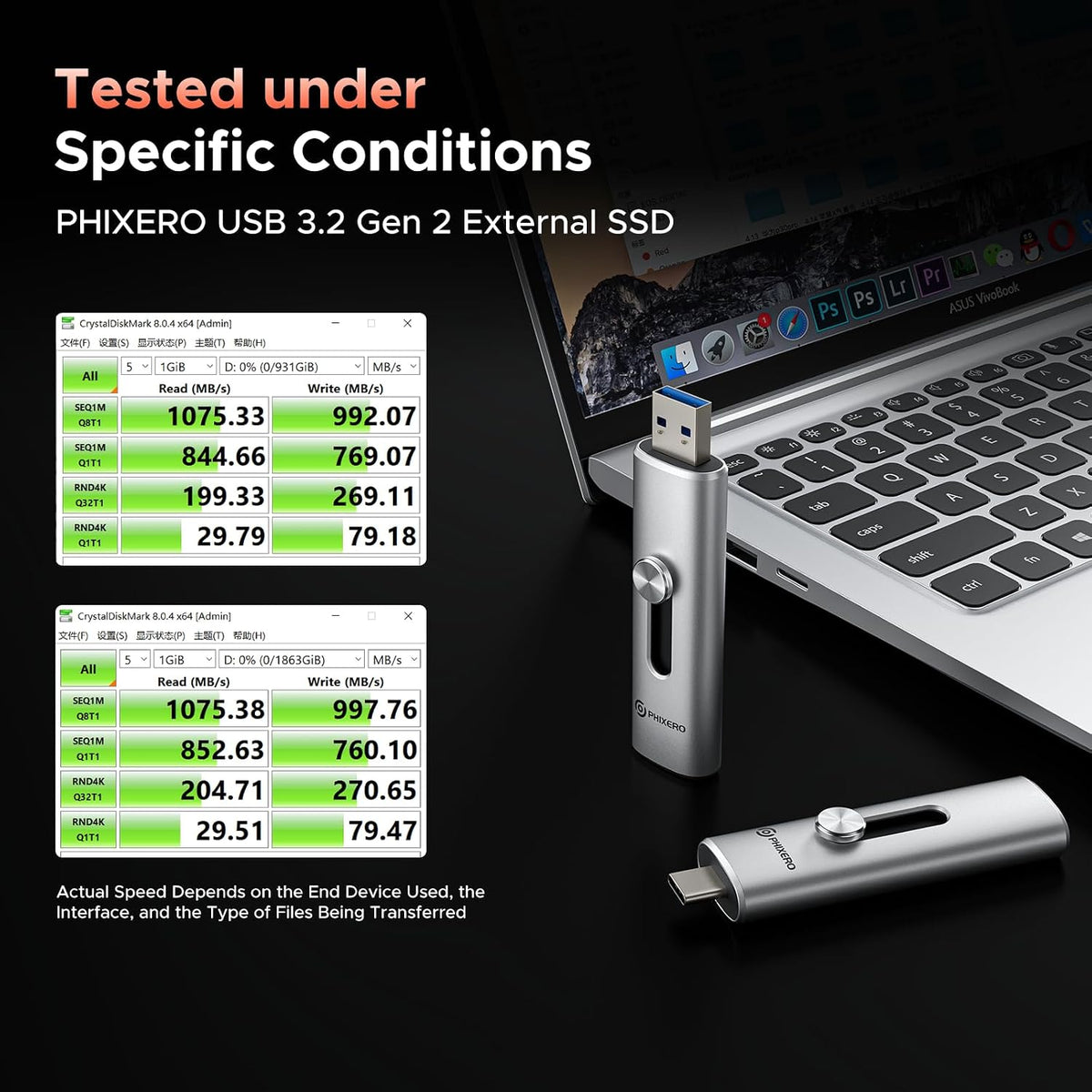 USB Drive 256GB External SSD Up to 1100MB/s，USB 3.2 Gen2 Flash Drive Dual Ports Portable Thumb SSD Stick with USB A & Type C for iPhone, Android, Windows PCs, and laptops - Image 7