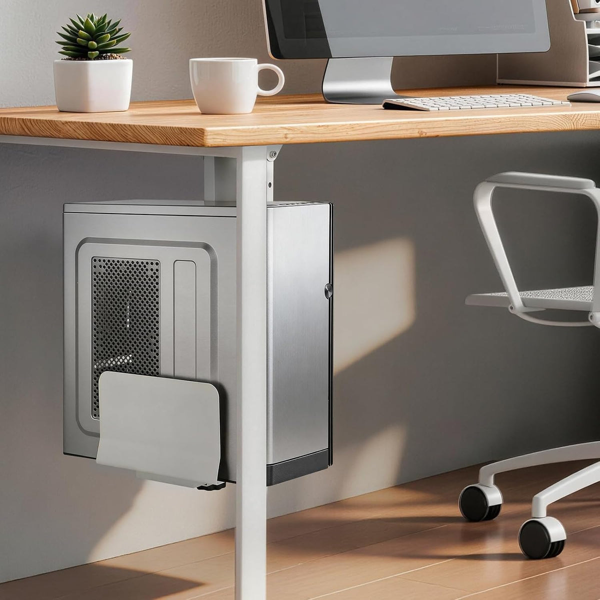 Heavy Duty Under Desk PC Mount & Full Tower PC Wall Mount - Adjustable Width 5.9" to 9.8", Height 12.5"-20" - Computer Tower Stand Under Desk & Standing Desk PC Mount, White - Image 8