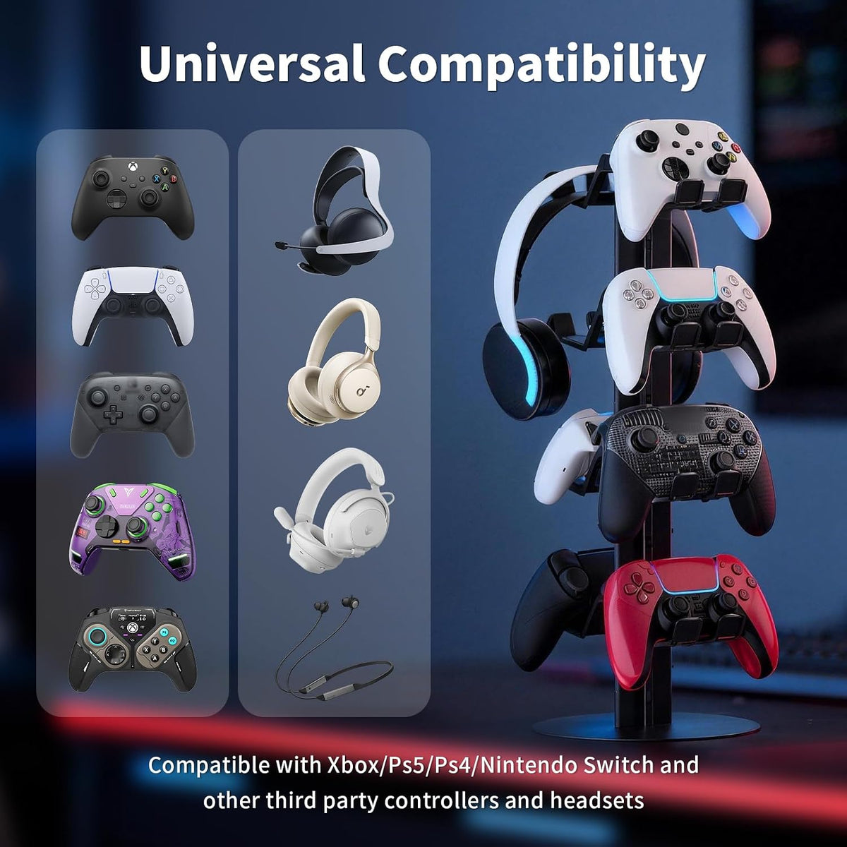 4-Tier Game Controller Holder and Headphone Stand Aluminum Alloy for Desk Compatible with X-Box, PS5, PS4, and N-Switch Headset Holder for 8 Controllers - Image 5