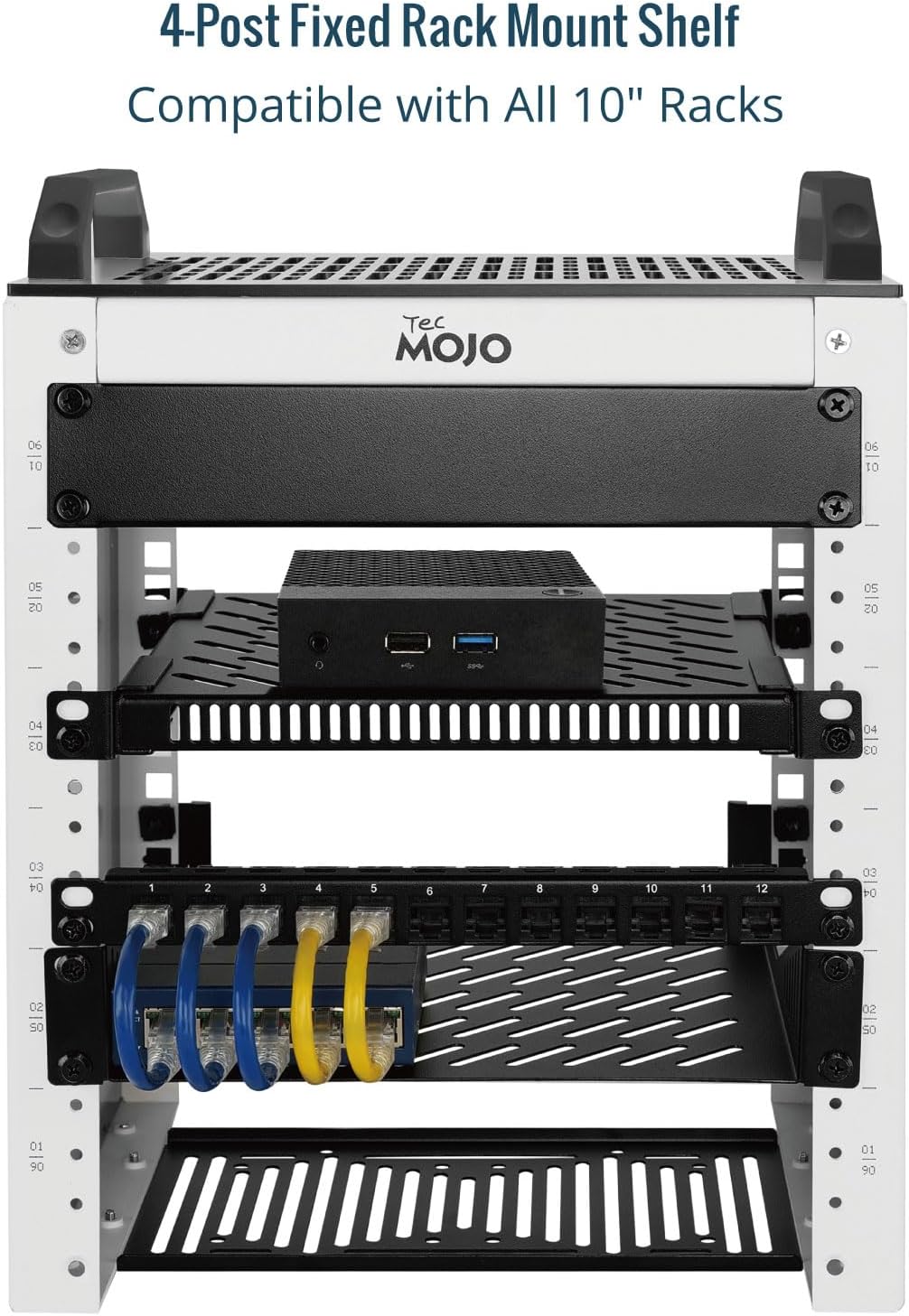 Tecmojo 0.5U Rack Shelf for 10" Server Rack & Cabinet, Adjustable 7.87-10.24" Depth, Vented Metal Tray, Heavy Duty Support up to 66 lbs, Enhanced Ventilation, Black - Image 5