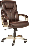 Amazon Basics Executive High Back Office Chair, Adjustable Height, Tilt, Swivel, Padded Armrests, Brown/Gold by AmazonBasics