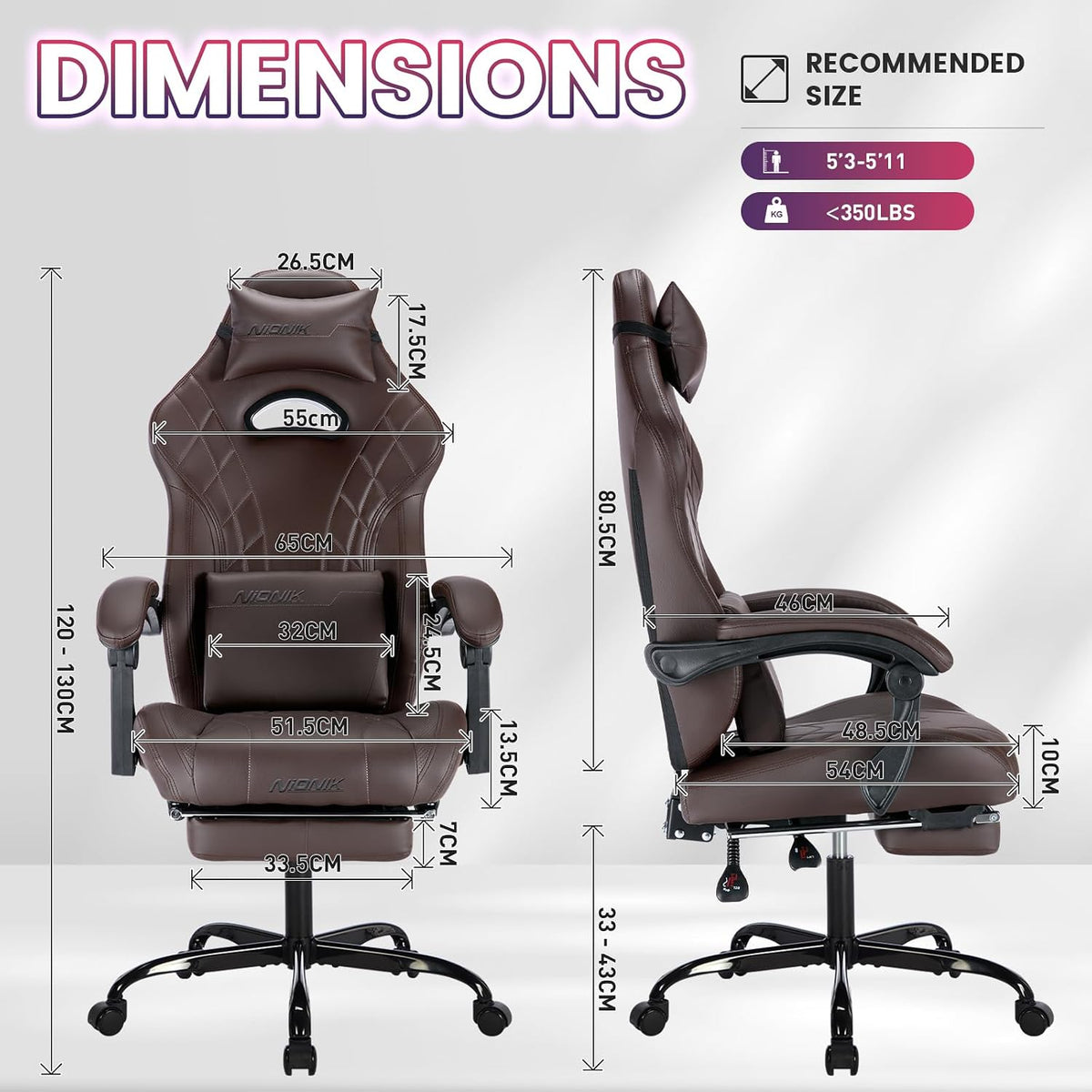 Gaming Chair with Footrest and Massage Lumbar Support, Ergonomic Computer Gamer Chair, Office Video Game Chairs with Adjustable Height and Backrest (Coffee) - Image 3