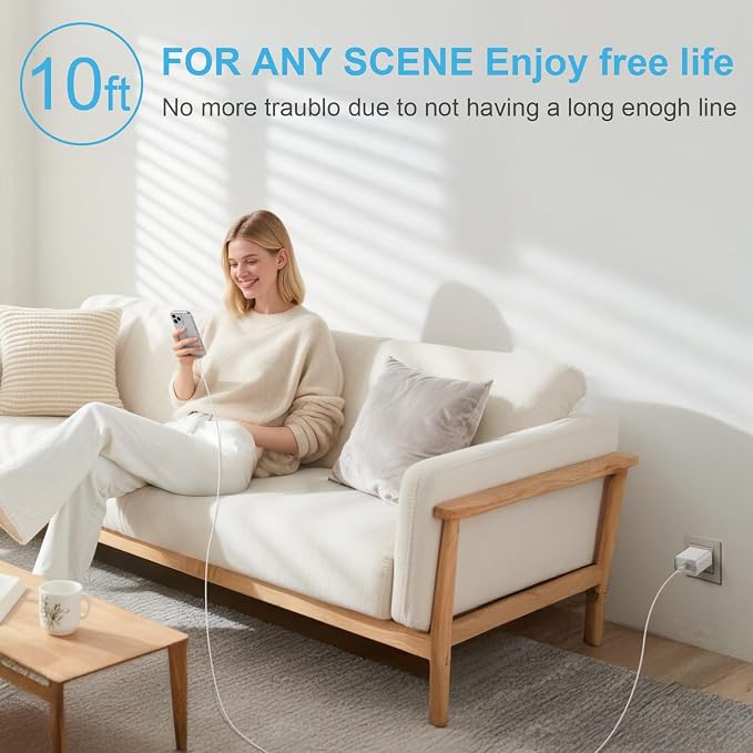 iPhone 17 16 15 Charger Fast Charging 2+2Pack 20W USB C Wall Charger with Extra Long 10FT Fast Charging Cable Compatible with iPhone 17/17 Air/17 Pro/17 Pro Max/iPhone 16/15 Series, iPad Pro/AirPods - Image 7
