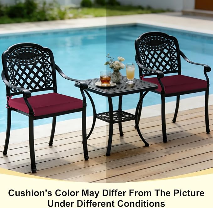 downluxe Waterproof Outdoor Chair Cushions for Patio Furniture, 24" x 24" x 4" Patio Chair Cushion with Adjustable Ties & Portable Handle, Square Outdoor Cushion with Removable Cover, Burgundy, 2 Pack - Image 8