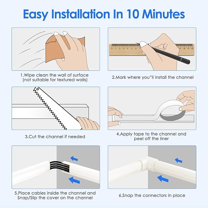 Yecaye TV Cord Hider, 125in Cord Cover, W1.18in H0.6in, Beige | Large Cable Hider, Wire Covers for 4 Cords, Cable Raceway Wire Hiders for TV on Wall, Cable Cover Cord Concealer - Image 7