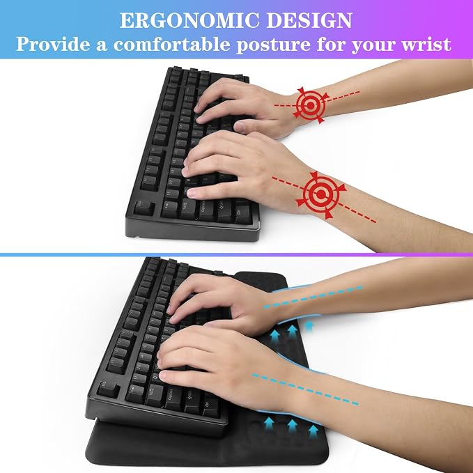 Computer Keyboard Stand with Wrist Rest, Ergonomic Tilted Keyboard Holder - Keyboard Riser with Wrist Pad - Keyboard Tray Support for Office Home - Black - Image 3