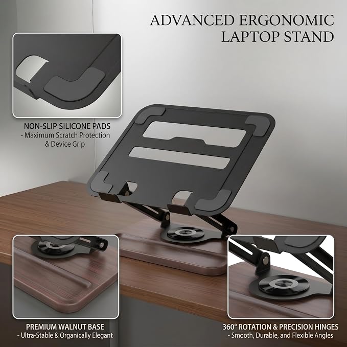 Laptop Stand for Desk,Adjustable Computer Stand with 360° Rotating Base,Foldable & Portable Laptop Stand,Ergonomic Laptop Riser for Collaborative Work,Fits up to 15.6" Notebooks/Laptops - Image 3