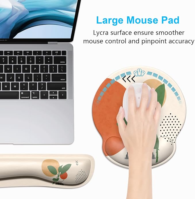 Dapesuom Keyboard Wrist Rest and Mouse Pad with Wrist Support, Memory Foam Cushion for Keyboard and Mouse Set, Ergonomic Desktop Pad Rests with Non Slip Base for Easy Typing & Pain Relief, Painting - Image 5
