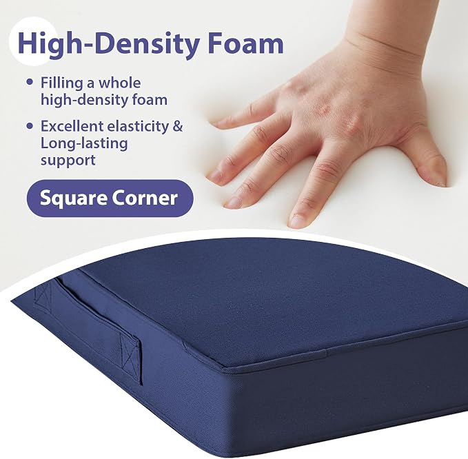 IPYNBAP Outdoor Chair Cushions Set of 4 -Waterproof Outdoor Seat Cushions for Patio Furniture, Patio Chair Cushion with Handle and Ties, Out Door Chair Pads,17x16x2-Square, Navy Blue - Image 4