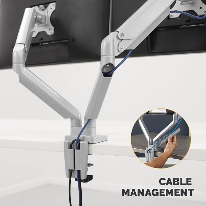 Fellowes Platinum Series Dual Monitor Arm for 40-Inch Monitors, Full Motion, 360° Rotation, VESA Mount with Grommet or Clamp, USB Ports, Ergonomic, Silver, 8056501 - Image 5