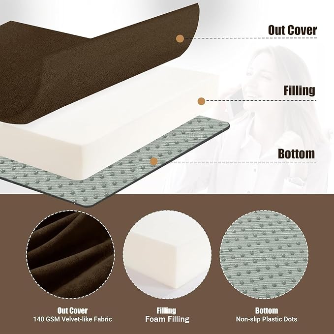 HOMBYS Recliner Seat Cushion with Lumbar Support Pillow and Adjustable Headrest, Medium Firm Foam Filling Chair Pad and Back Support, Non-Slip Design for Comfort and Pressure Reduce, Brown - Image 5