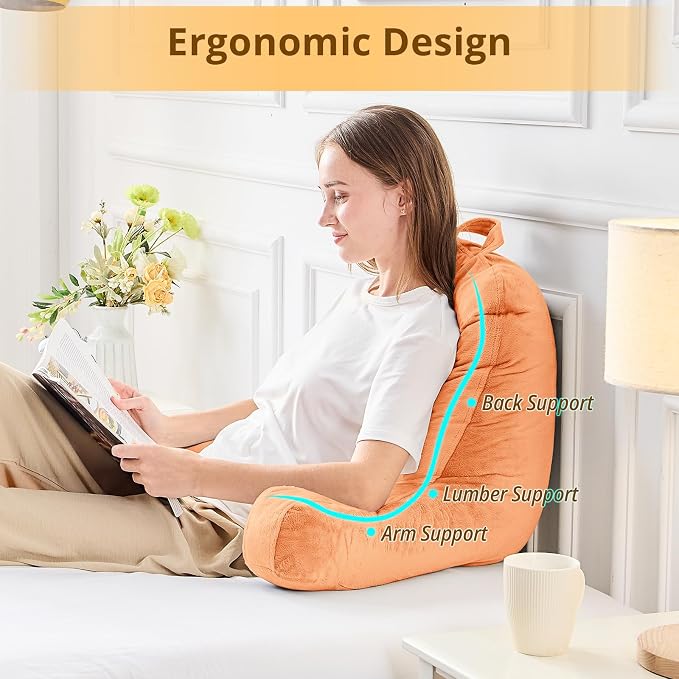 Sasttie Reading Pillow for Bed, Back Pillow for Sitting Up, Orange | 18" Backrest Support Cushion for Couch, Sofa, and Floor, Dorm Essentials, OEKO-TEX, Adjustable Down Alternative Fill - Image 5