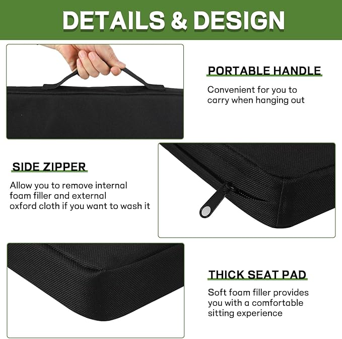 Multi-Functional Stadium Seat Cushions 2 Pack, Waterproof Oxford Filled with High Resilence Sponge, for Any Outdoor Events Use (Black) - Image 3