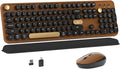 Colorful MPTOG Wireless Computer Keyboard and Mouse Combo (Black-Brown) | Retro Round Typewriter Keycaps, Power Switch, Ergonomic Design, 2.4GHz Wireless for Windows, Mac, PC by MPTOG