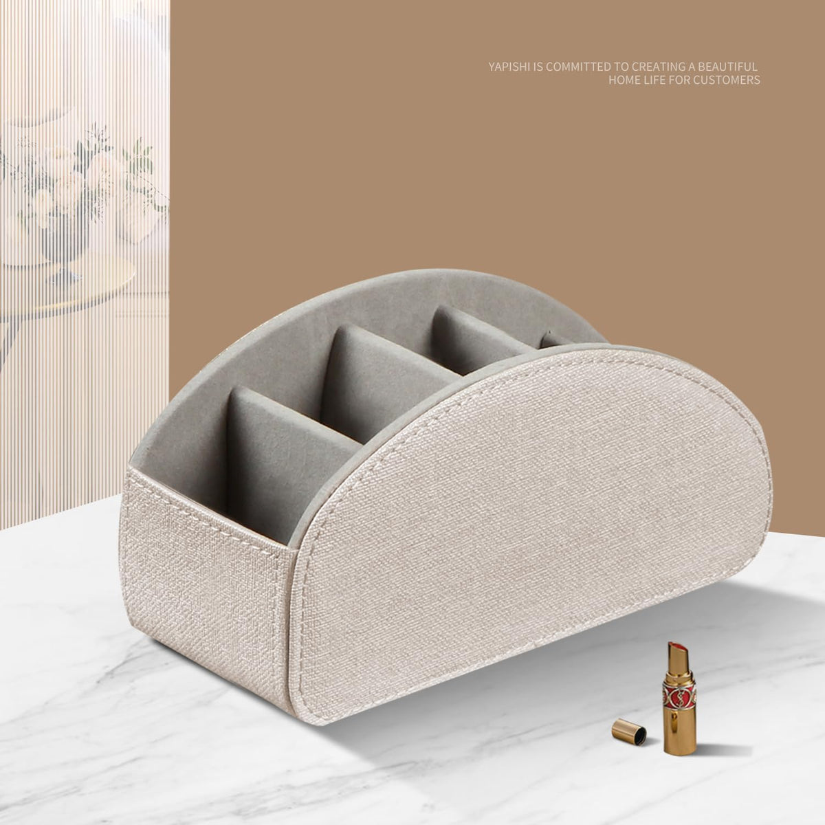 Remote Control Holder PU Leather TV Remote Caddy for Table 5 Compartments - Image 5
