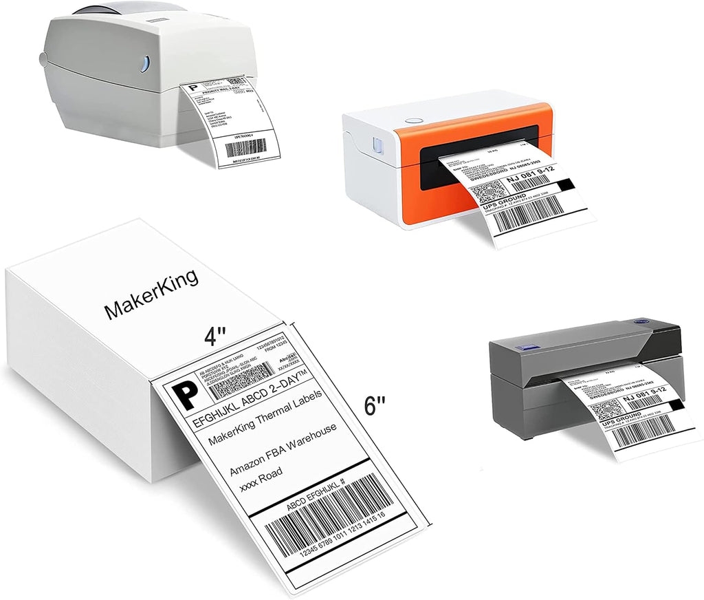 4x6 Thermal Labels, White Mailing Fanfold Postage Direct Thermal Printer Shipping Label (100 4x6 Fanfold Labels), Compatible with Rollo, MUNBYN, iDPRT, Polono, Zebra Thermal Label Printer by MakerKing
