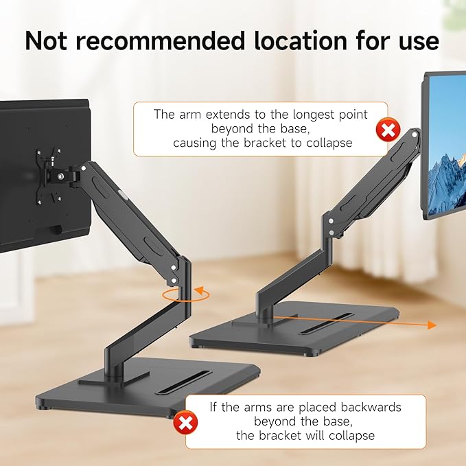 Pholiten Adjustable Monitor Arm with Base for 17-32" Screen | Pneumatic VESA Computer Mount with Base, Freestanding Full Motion, Holds up to 22 lbs - Image 4