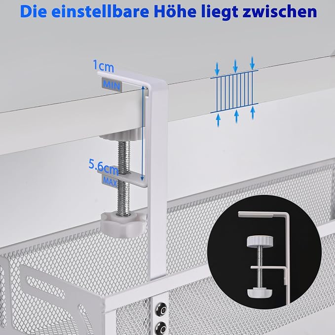 Under Desk Cable Management Tray Small – Clamp-Mounted Wire Organizer & Cord Management Under Desk Holder, No-Drill Metal Cable Tray for Home Office (White) - Image 2