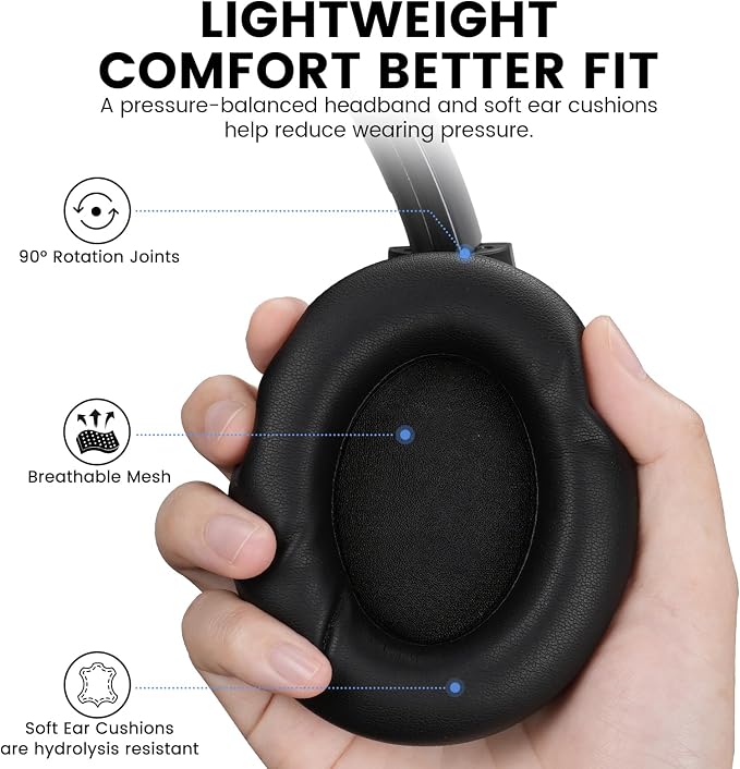 1Mii Y8+ Noise Cancelling Headphones Bluetooth 6.0 Over-Ear Wireless, Black | Hybrid ANC, 100 hrs Playtime, Comfortable, LDAC Hi-Res Audio, Deep Bass, Custom EQ via APP for Airplane & Travel - Image 3
